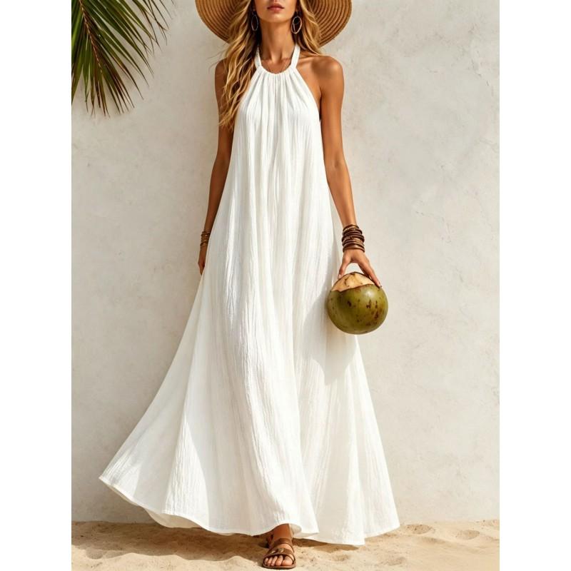 Womens Halter Neck Maxi Dress Loose Flowy Beach Bohemian Vacation