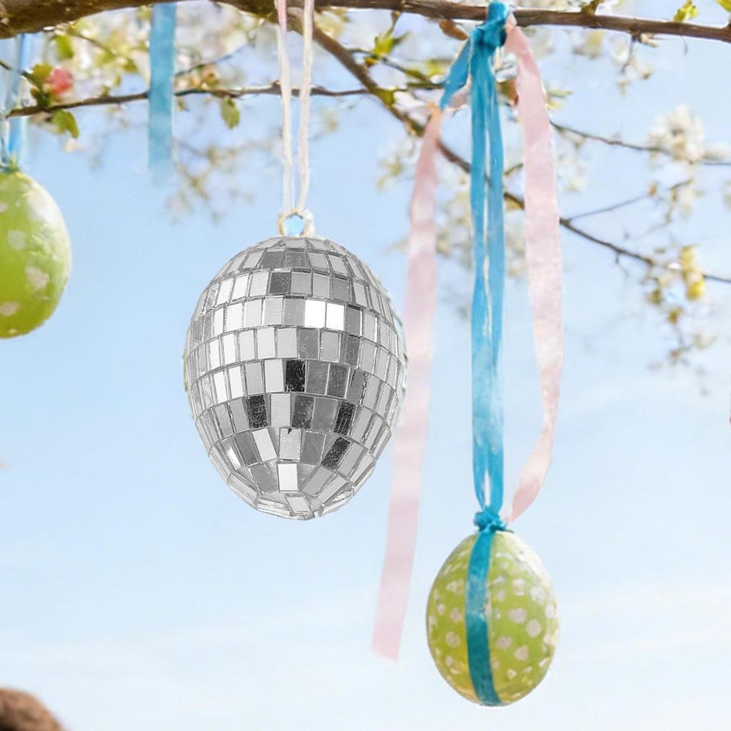 8pcs Easter Egg Pendants Golden Sliver Eggs Easter Ornaments Party Decoration Indoor Outdoor Tree Hanging Decoration