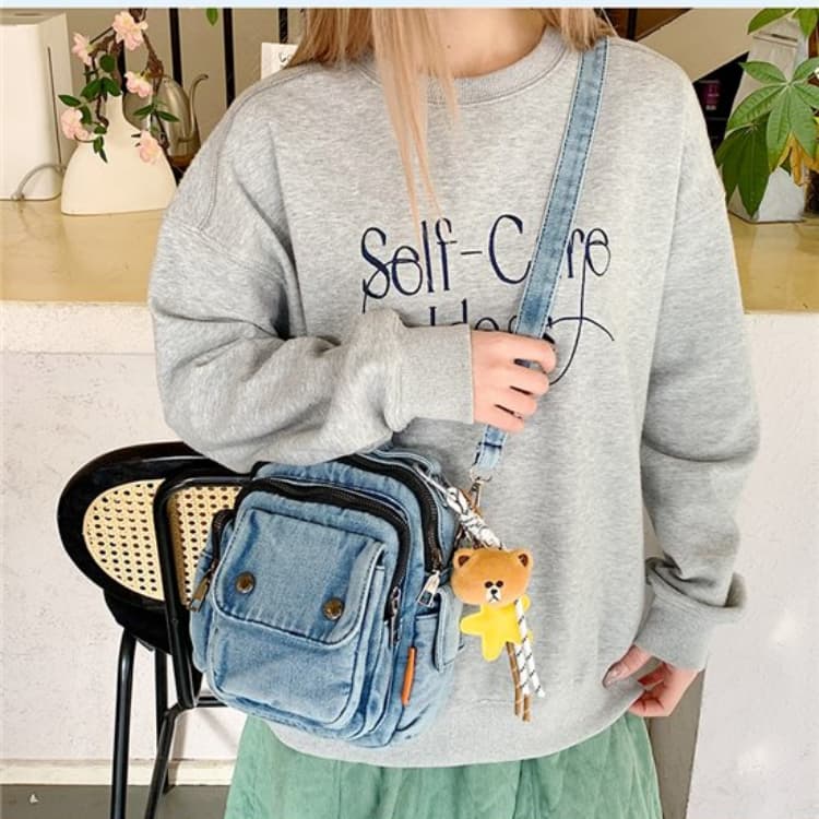 Retro Washed Old Denim Mini Messenger Bag