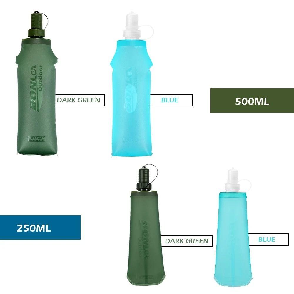Outdoor 250/500ml Soft Flask Collapsible Folding Sport Water Bottle Lightweight Wide Mouth Water Bag Hiking Bicycle