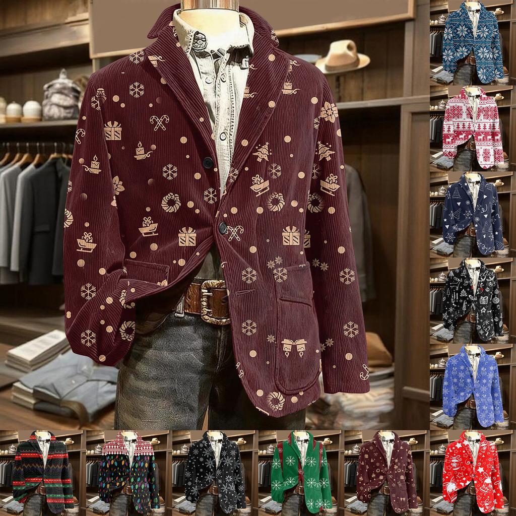 Giacca Cardigan da Uomo Brutta Natalizia in Velluto a Coste Calda con Tasche Abito Casual da Uomo