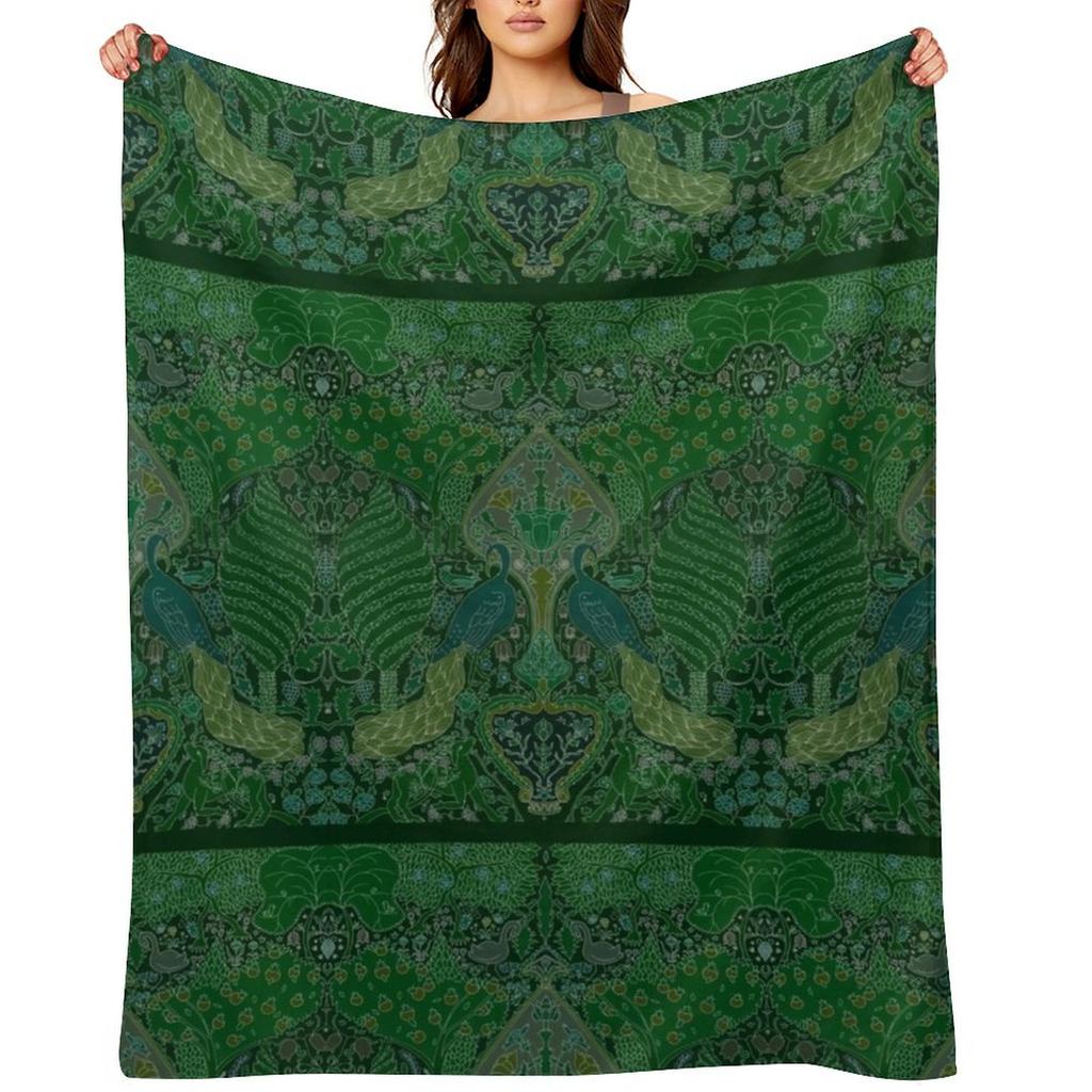Peacock Art Deco/Art Nouveau In Arsenic Green Throw Blanket Bed Decorative Beds Plush for Winter Blankets