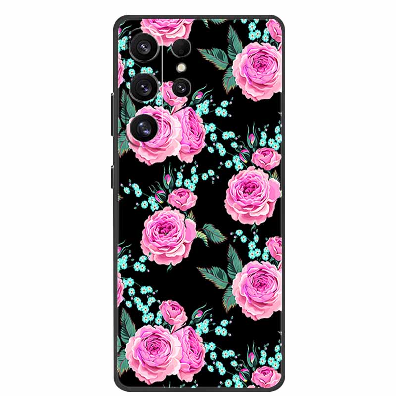 For Samsung Galaxy S26 Ultra Case Cute Floral Black Luxury Soft Silicone Back Cover For Samsung S26 Ultra Cases GalaxyS26 Ultra