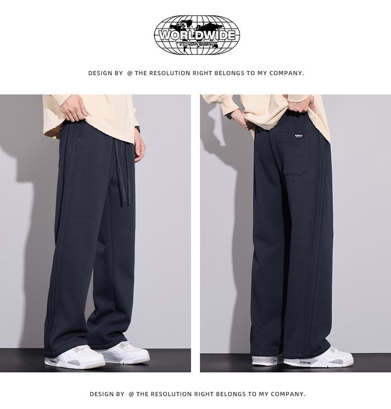 Herren Schwergewicht Samt Strick Winter Gerade Hose mit Drei-Streifen - Locker, Trendig, Hochwertige Freizeit Sportbekleidung.