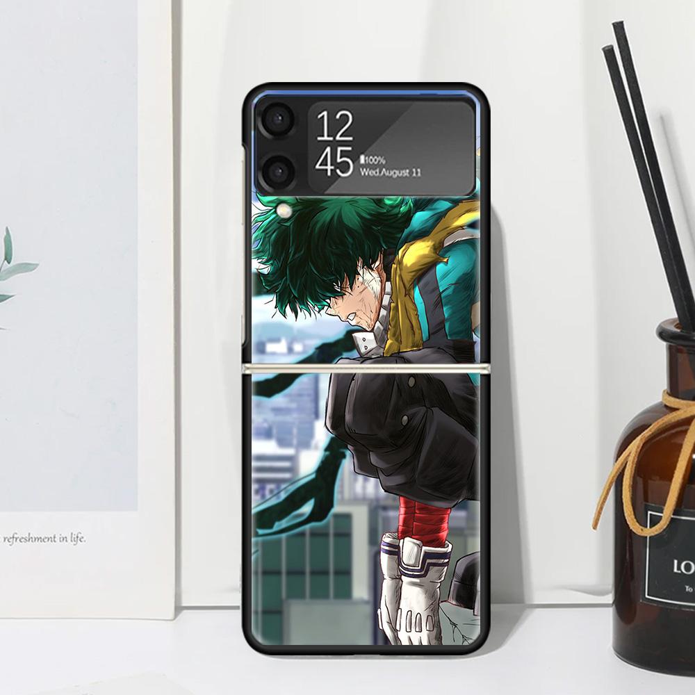 Midoriya Izuku Deku MHA My Hero Phone Case Cover for Samsung Galaxy Z Flip 7 6 5 4 3 5G Flip3 Flip4 Flip5 ZFlip6 ZFlip7 Black Fu