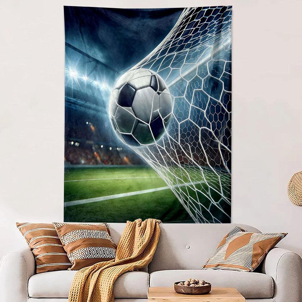 "Soccer Ball Scoring in Net" Patterned Tapestry Decorative Wall Hanging, Home Bedroom Living Room Decor