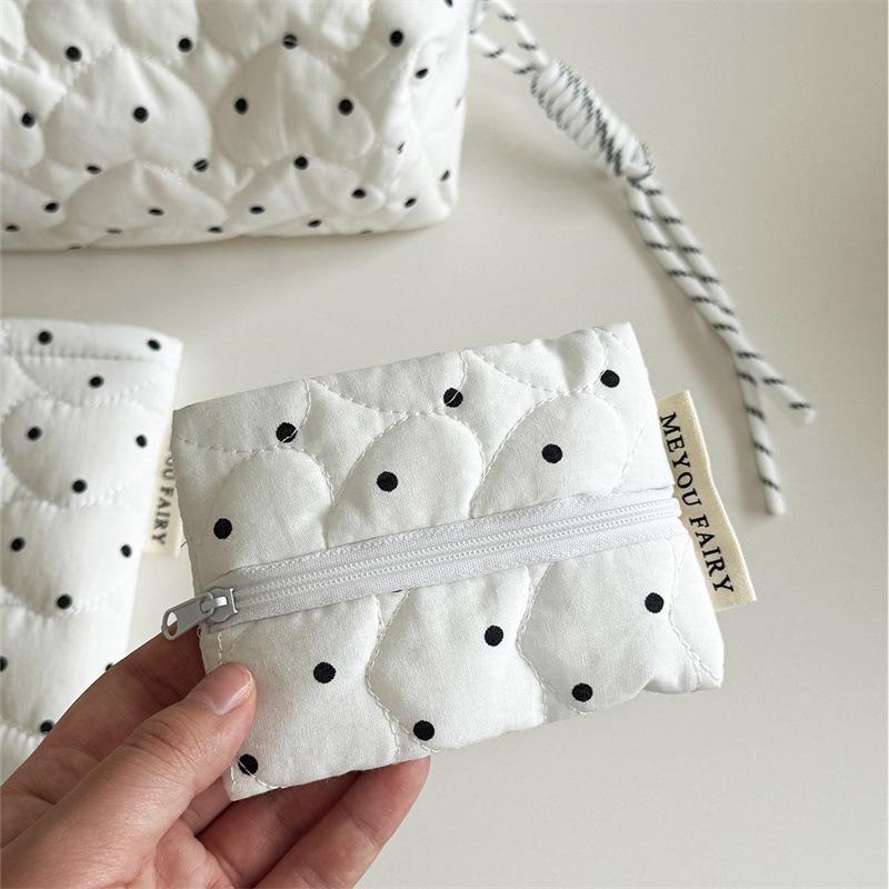 Gesteppte Punkt-Kosmetiktasche für Damen Mädchen Klein Groß Lippenstift Pinsel Kosmetikbeutel Etui Tragbare Mini-Geldbörse Münzbörse Taschen