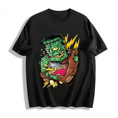 Funny Frankenstein Mixing Noodles Graphic Casual T-Shirt Pure Cotton T-shirt