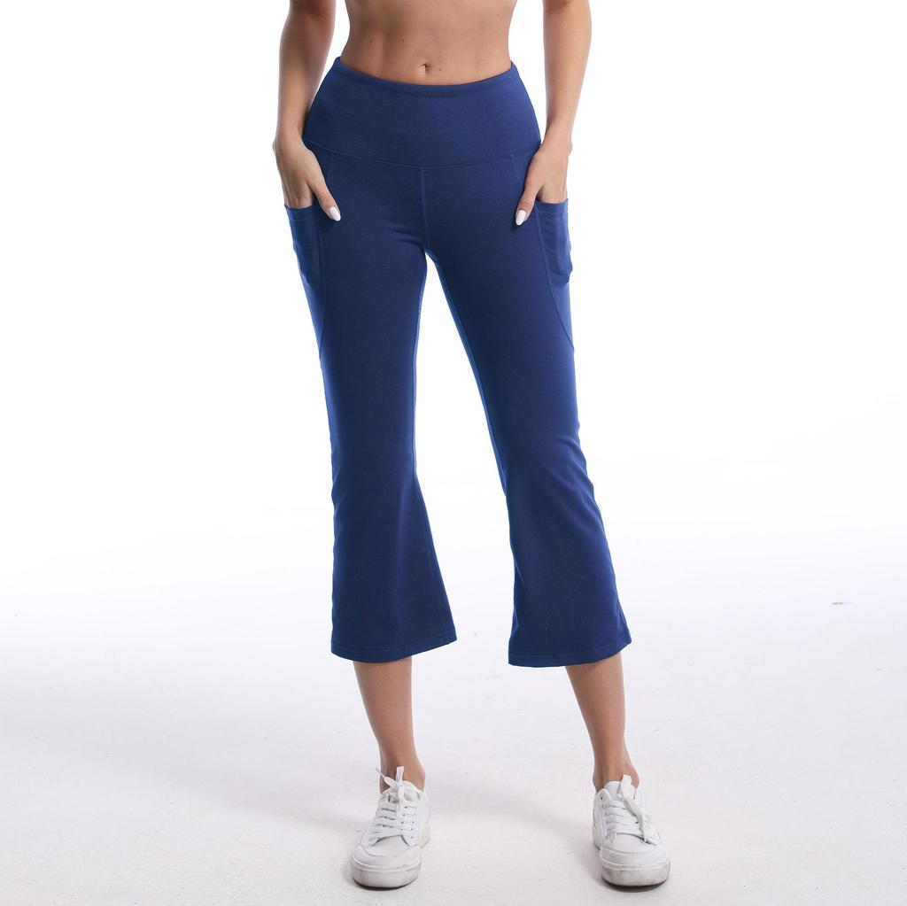 European & American High Waist Sport Flare Yoga Pants - Women's Wide Leg Elastic Capri for Running and Fitness