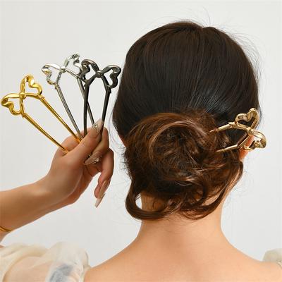 New High-end Bow U-shaped Hairpin for Women with Simple Metal Hairpin Hairpin Hairpin Hairpin Fashion Sweet and Cute Headdress