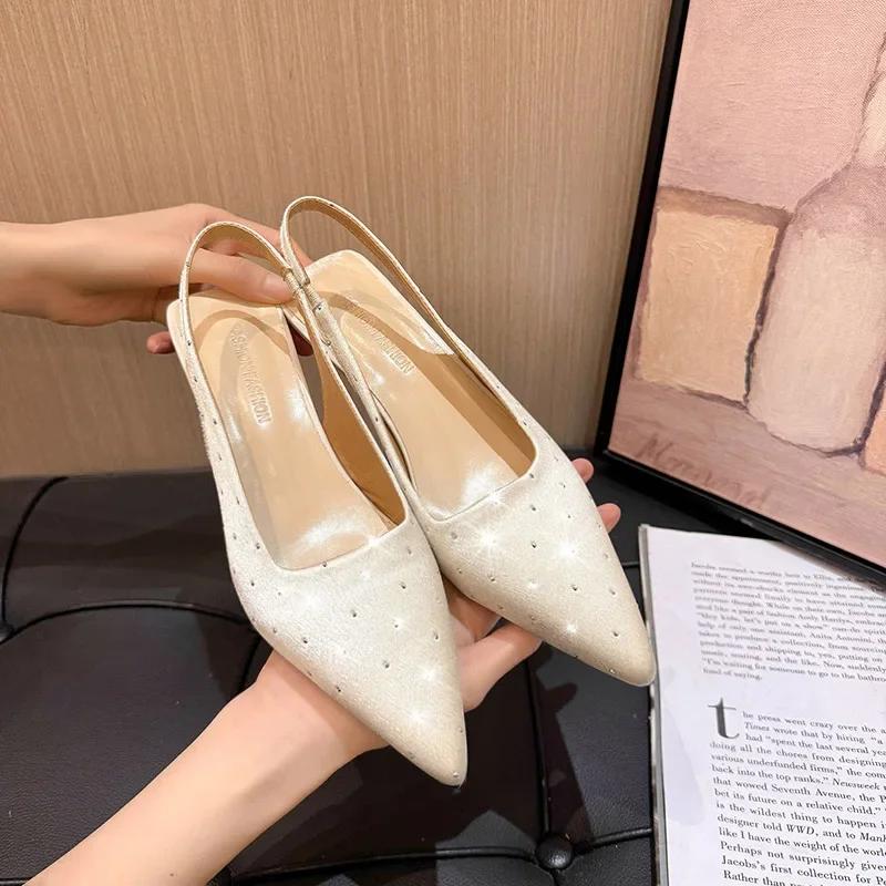 2025 New Style Sea Salt Pointed High Heels Sandals for Women Back Hollow Half Headed Single Shoes Fashion Versatile Casual Shoes