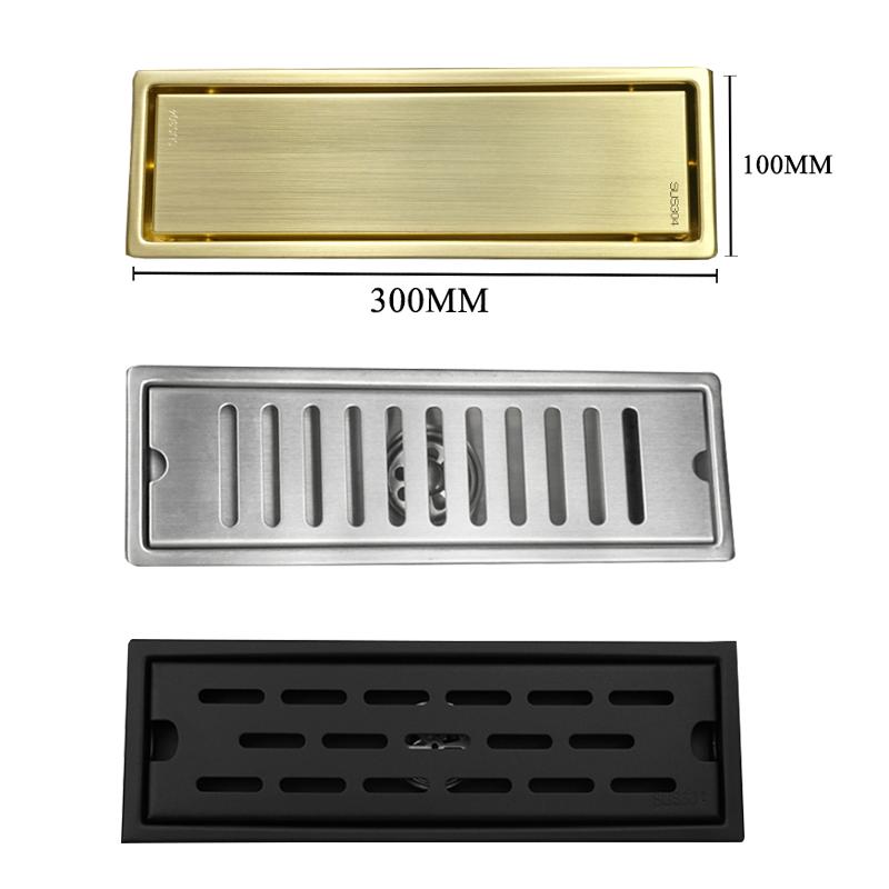 Brushed Rose Gold Floor Drain SUS304 Floor Conceal Drain 30CM/60CM Long Drainage Channel Drain for Hotel Bathroom Kitchen Floor