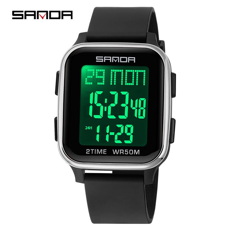 Sanda Men's Multifunctional Square Sport Chronograph Waterproof Watch 