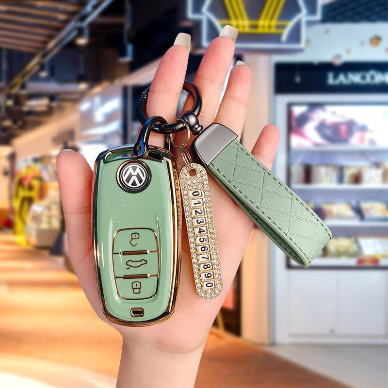 Volkswagen Schlüsselhülle für Tiguan L, Teramont, Golf 7, Sportsvan, Lamando - Galvanisierte TPU-Hülle mit Schnalle