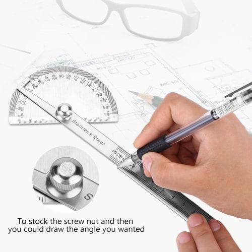 Rotating Protractor Ruler, 0-180 Degrees, Stainless Steel, Ruler, Measuring Tool, Angle and Length Measurement, Suitable for Student Drawings, Enginee