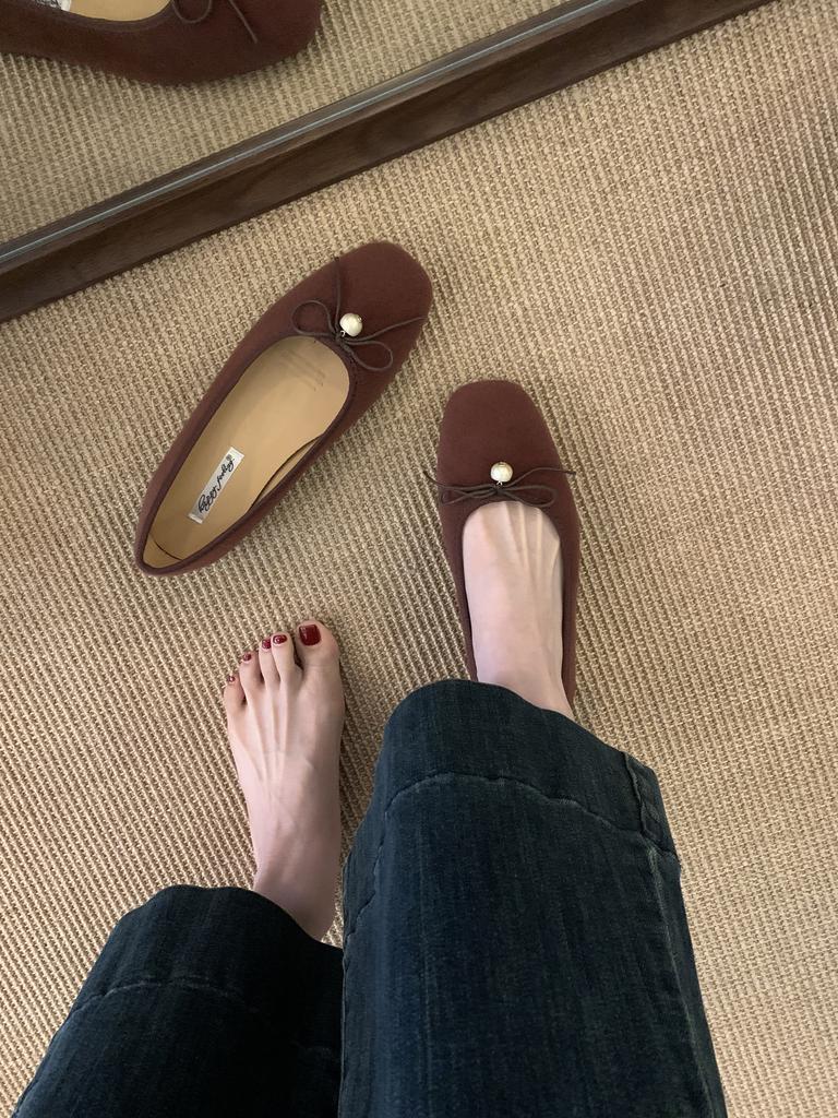 French red flat-bottomed bow single shoes women's shoes 2025 new autumn retro evening breeze gentle Doudou floating shoes