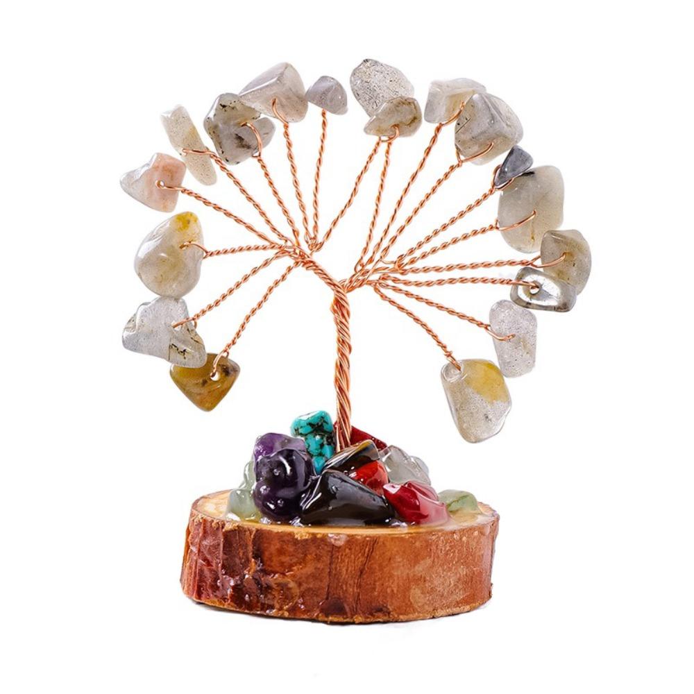 Copper Wire Crystal Wishing Tree Positive Energy Fortune Tree Figurine Mini Crystal Trees  Desk