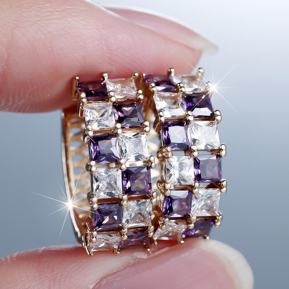 Exquisite Square White Black Zircon Chessboard Hoop Earrings for Women Vintage Golden Wedding Jewelry Gifts