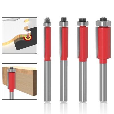 4 Pcs Straight Router Bit with Bottom Bearing, Finger Router Bit Graphite, Shank 6mm