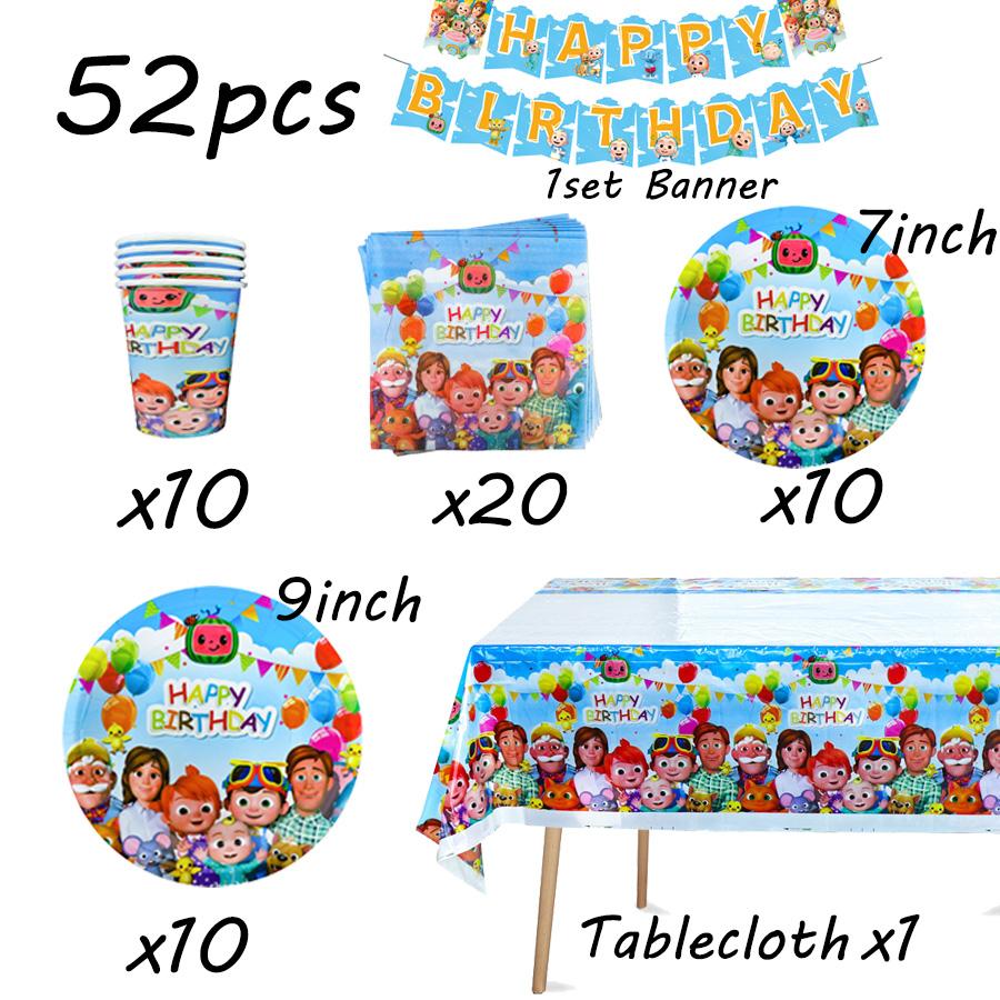 Cocomelon Party Decoration Tableware Set Birthday Party Supplies Favors Gifts Tablecloth Napkins Plates Cups Gift Bags