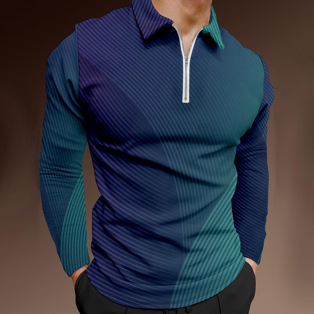 Men'S Lapel Long Sleeve Printed Casual Top Loose Sports Lapel Shirt