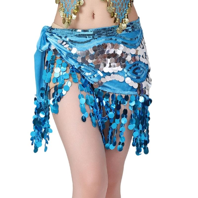 Sequins Wrap Skirt Belly Dance Hip Scarf Wrap Sparkles Mini Skirt Raves Festival Outfit Halloween Costume for Women Girls
