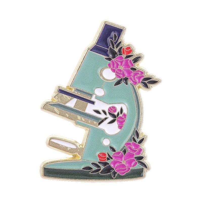 Retro Floral Microscope Enamel Pin Science Biology Microscope Brooch Lapel Backpack Badge Jewelry Gift for Biology Students