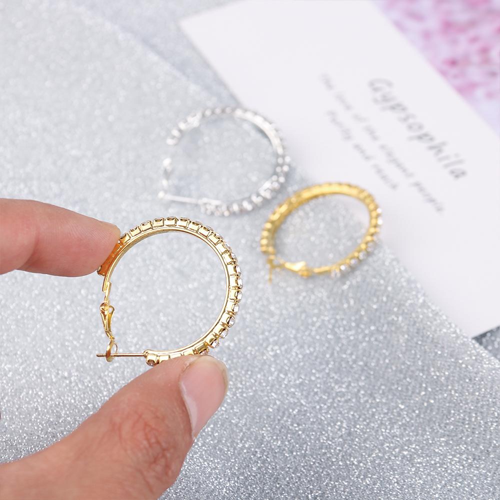 Fashion Round Circle Silver Gold Drop Earrings Crystal Hoop Earrings Ear Stud Dangle Jewelry