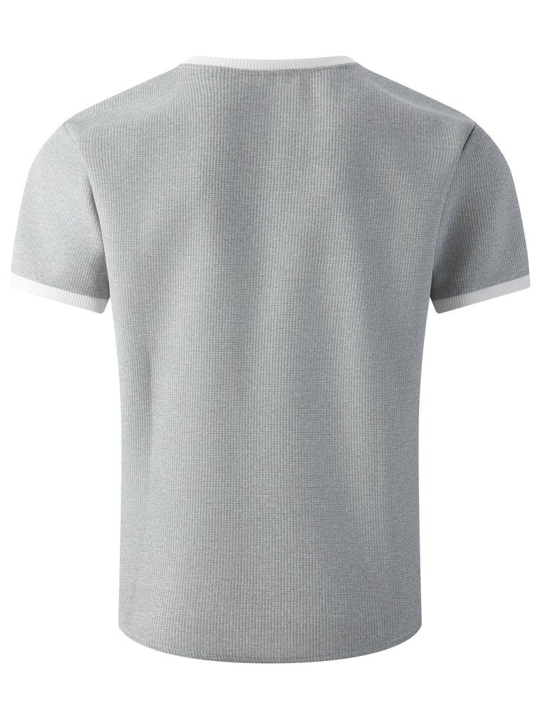 Mens Waffle Solid Color V Neck Short Sleeve Loose Casual T Shirt Mens Tops