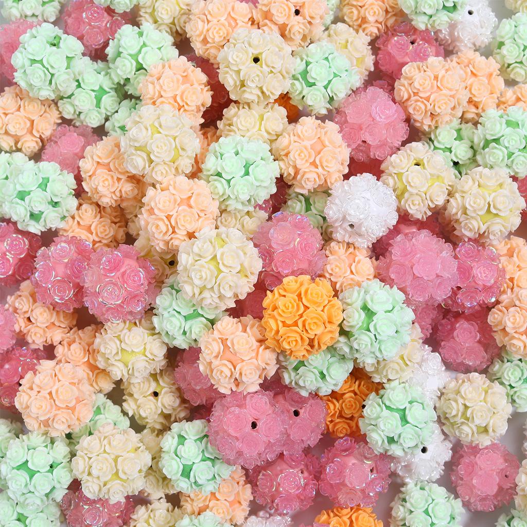 2Pcs Clay Rose Flower Ball Beads Straight Hole 20mm Multicolor Loose Polyester Beads DIY Earring Bracelet Key Chain Supplies