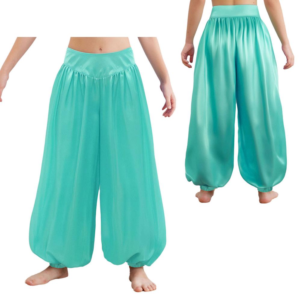 Kinder Mädchen Satin Bauchtanzhosen Seitlicher unsichtbarer Reißverschluss Weitbeinige Tanz-Puffhosen für Bühnenauftritt Halloween-Event Themenparty