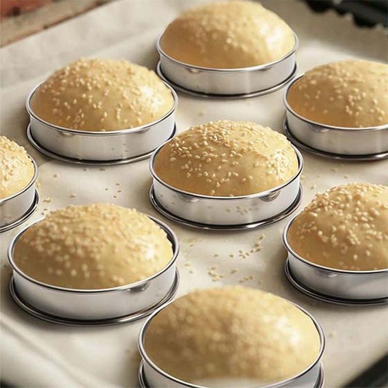5 kusů kroužků na muffiny, dvojitě válcovaný kroužek na koláč z nerezové oceli, kroužky na muffiny, kovová kulatá forma na pečení