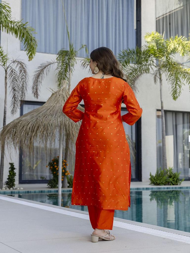 Orange Kurta Set for Women Embroidered Ethnic Suit with Dupatta Festive Wear