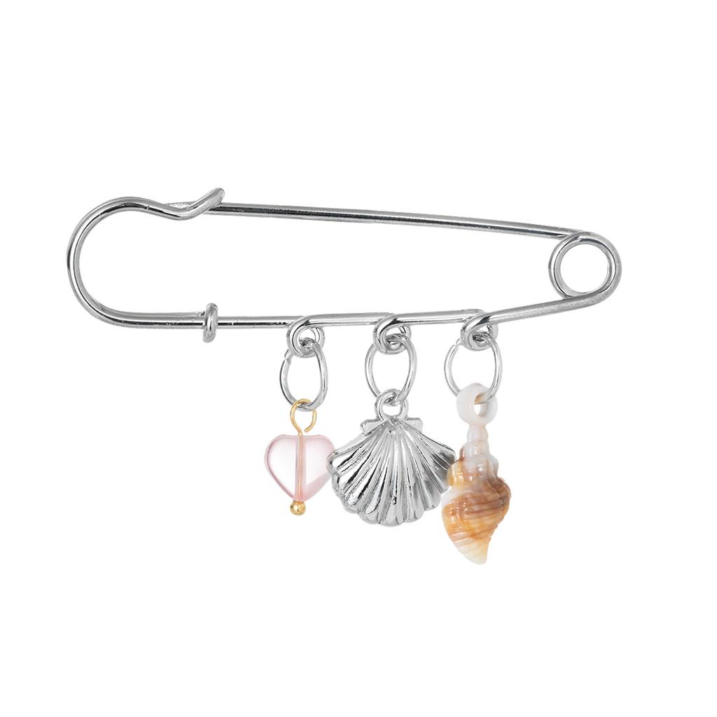 Wind and ocean element brooch, natural shell and rose quartz heart pendant, versatile clothing decorative buckle