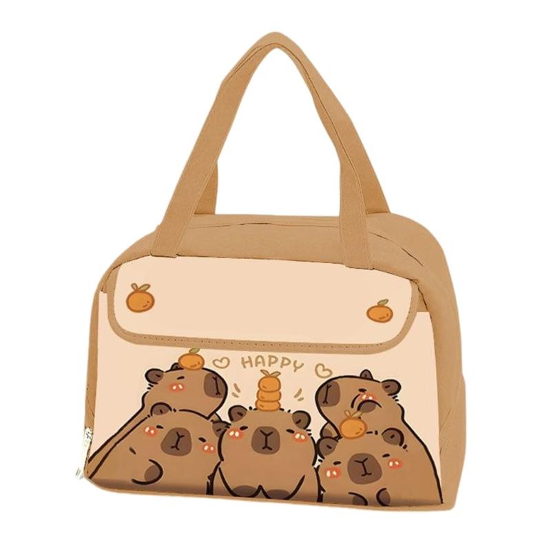 Insulated Capybara Print Lunch Bag For Students Waterproof Lightweight Lunch Bag With Zipper And Easy To Clean Surfaces
