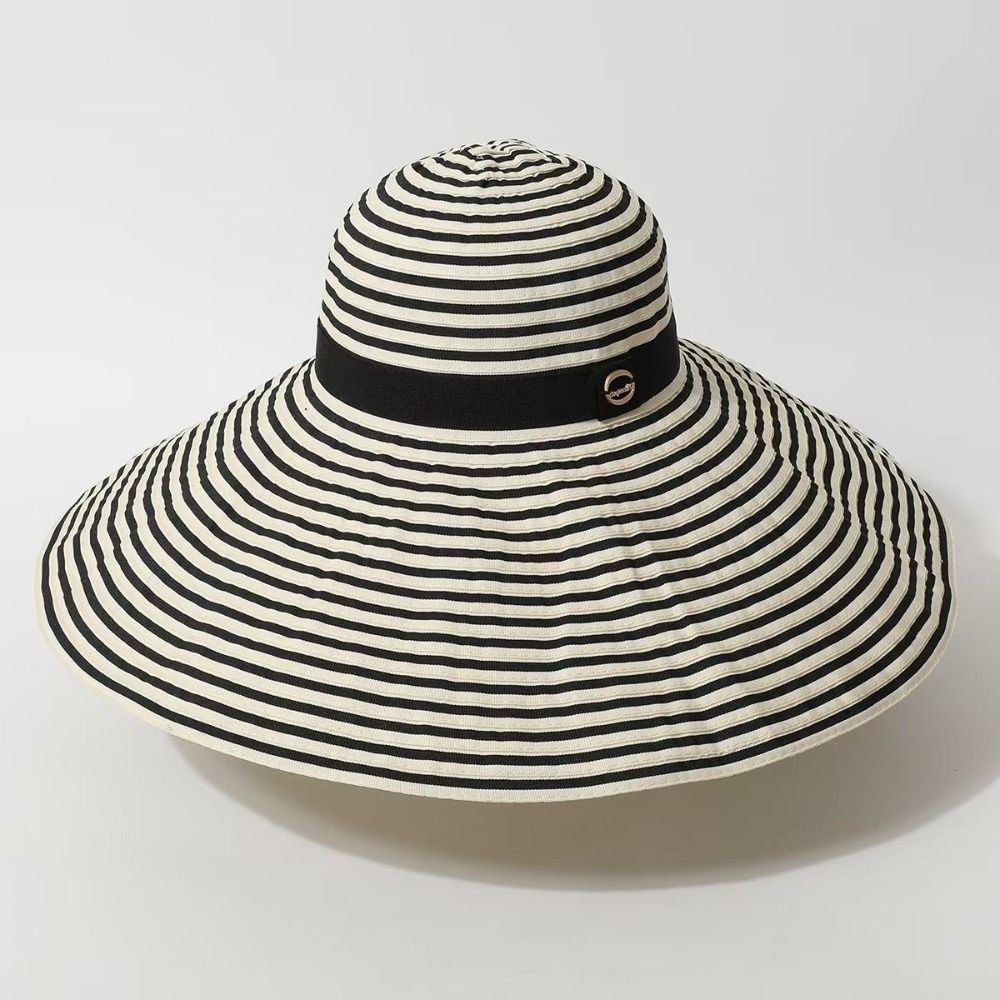 with Windproof Strap Women Striped Fisherman Hat Solid Color Sunshade Hat Bucket Hat  Camping