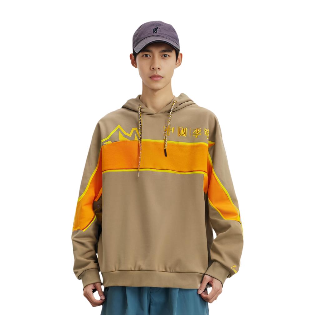 Li Ning New York Fashion Week Long Sleeve Pullover Hoodie Men Hoodies Scented-Apricot AWDP845-4