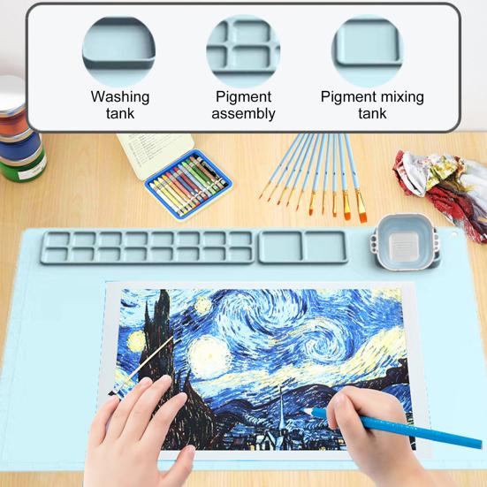 

Силиконовый коврик для рисования с чашкой для чистки, эффективная палитра для смешивания, коврик для рисования, коврик для граффити для детей, художников