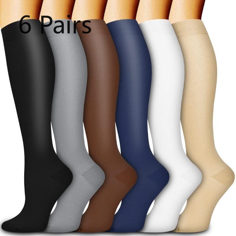6 Paar Outdoor-Sport Kompressionssocken, Indoor Fitness Pilates, Atmungsaktive einfarbige Kompressionssocken zum Laufen