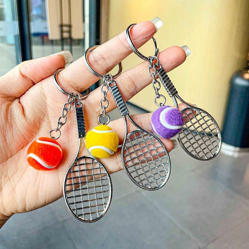 Charming Metal Tennis Racket Keychain With Colorful Ball Key Accessory