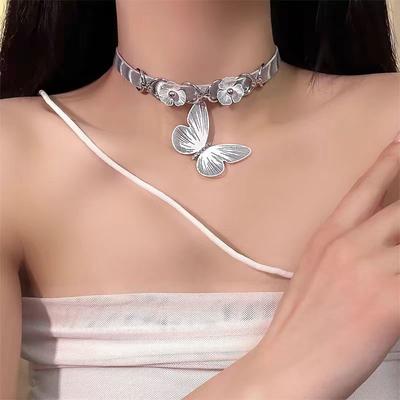 Silver Gradual Change Flower Butterfly Choker Collar Women Collar Necklace Neck Accessories Collarbone Chain Necklace