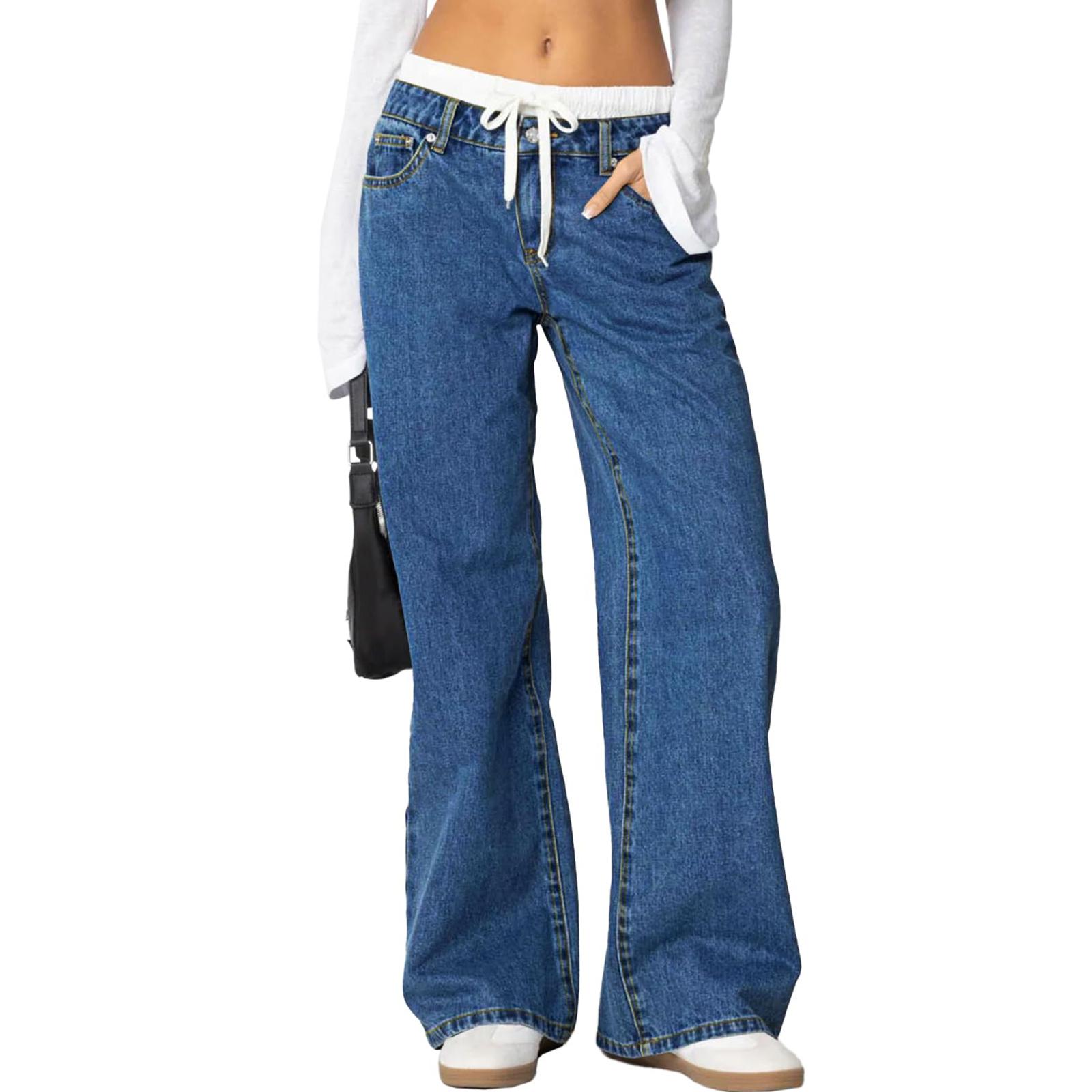 

Женские ретро джинсы прямого кроя с высокой посадкой L темно-синий