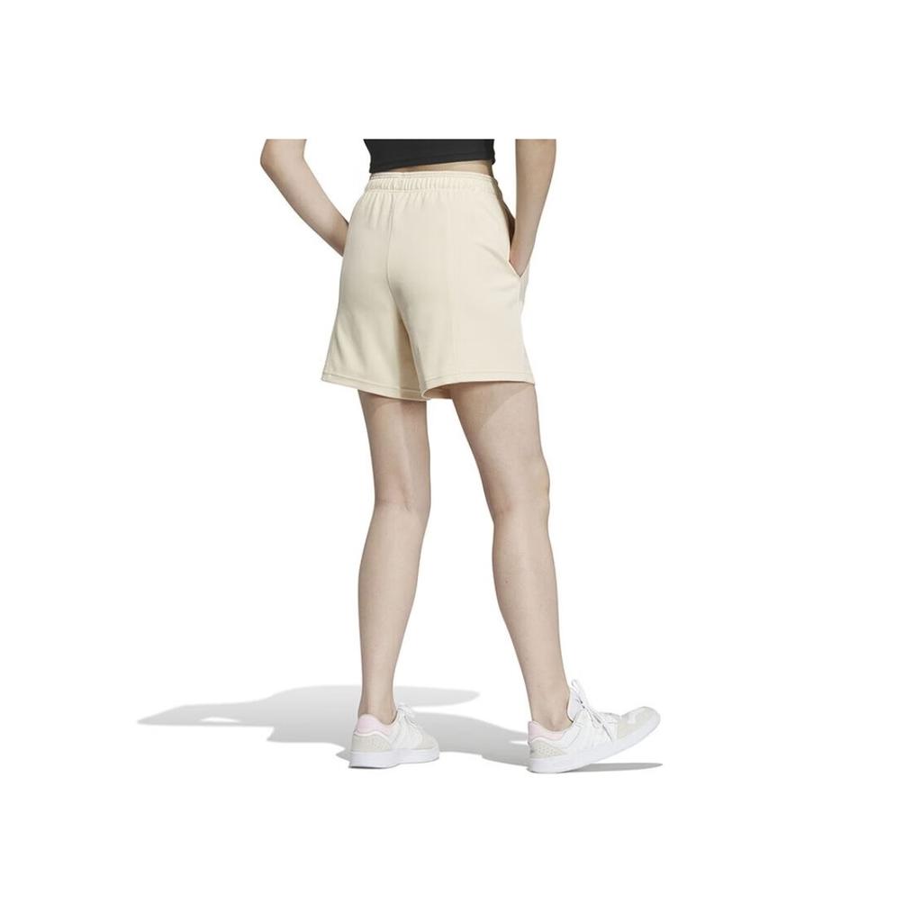 Adidas Neo Plain Logo Elastic Waist Straight-Leg Casual Shorts Women Bottoms Beige IA5011