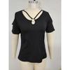 Off Shoulder Summer Short Sleeved T-shirt for Women Solid Color Loose Tops Cross V-neck Elegant Loose Shirt Ladies Fashion Casual Simple Clothing