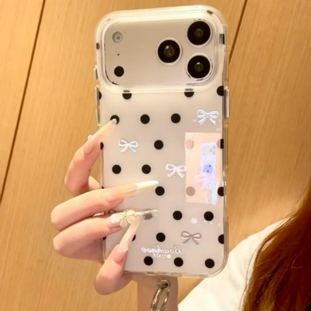 Elegante Koreanische Stil Punkt Gold Schleife iPhone 17 Pro Max Hülle Vollständige Stoßfeste Abdeckung für Damen Mädchen