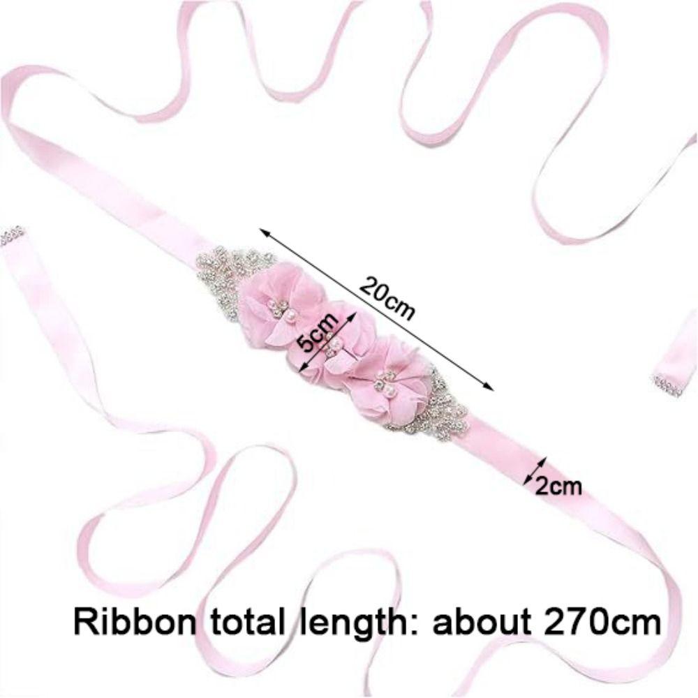 Pearl Embellishment Flower Sash Belt Handmade Beading Rhinestone Waist Band Party Dress Up