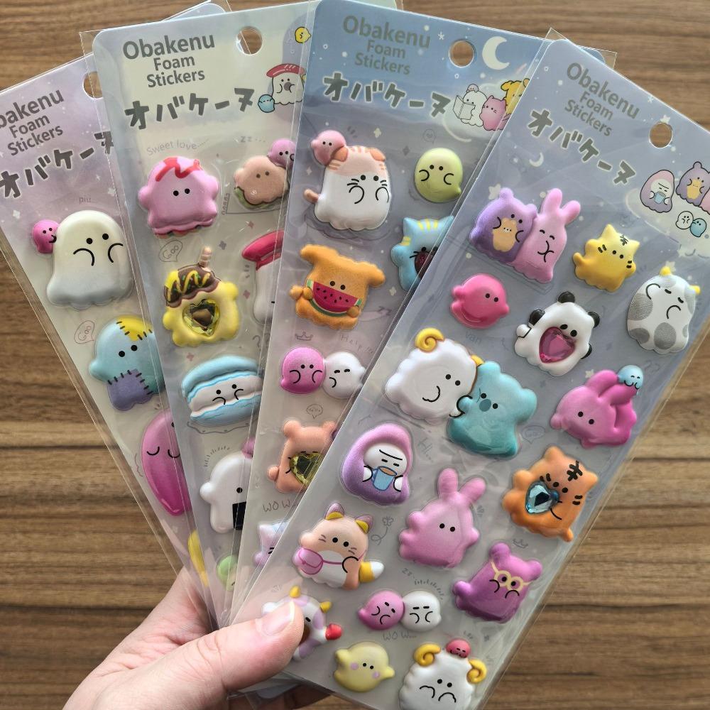 4 styles Adorable Plushy 3D Bubble EVA Stickers with Diamonds -Ghost Animal Kids' Reusable AdhesiveStickersRandomly send 1 item