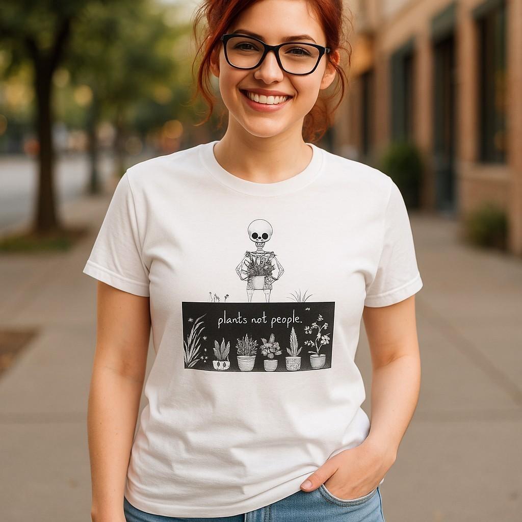 Skeleton Plants Not People Tee, Humorous Organic Cotton Shirt for Earth Lovers 3XL