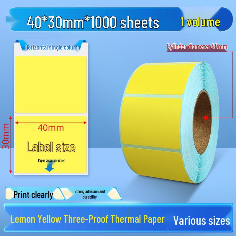 Yellow Thermal Labels, Waterproof & Durable, 50x30mm - Suitable for Supermarket Barcode Printing (60, 70, 80, 100 pcs)