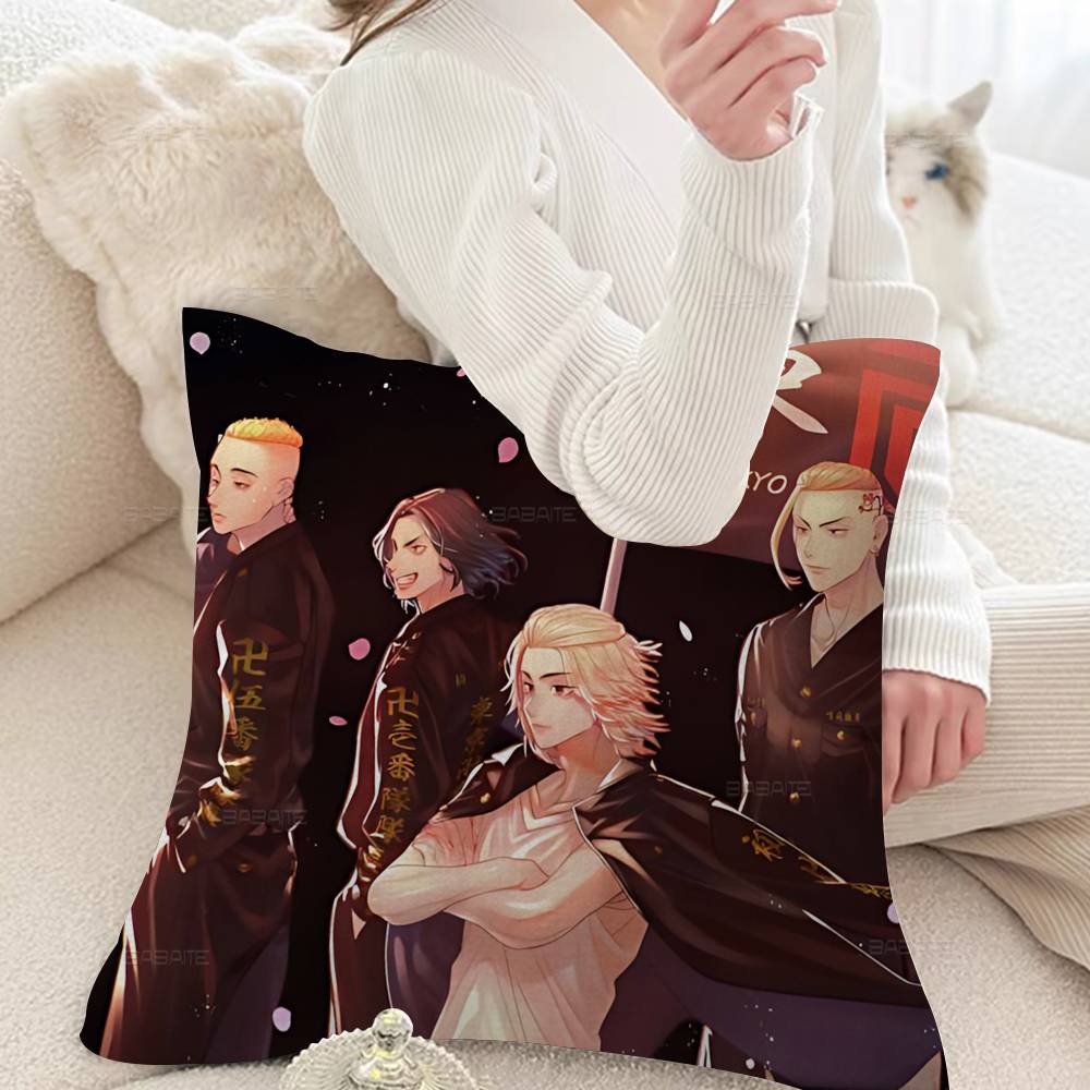 T-Tokyo R-Revengers Pillow Covers Cartoon Sofa Decorative Home Double-sided Printing Short Plush Cute Cushion Cover